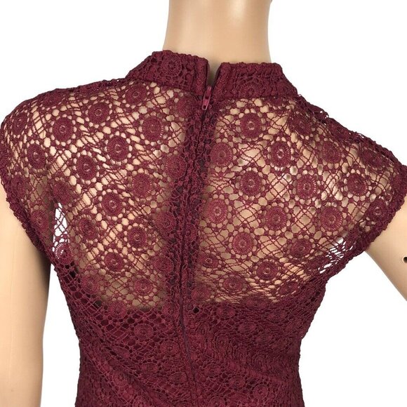Bisou Bisou Crochet Lace Formal Evening Dress Size 6 Cut Out High Neck Wine Red - Picture 5 of 7
